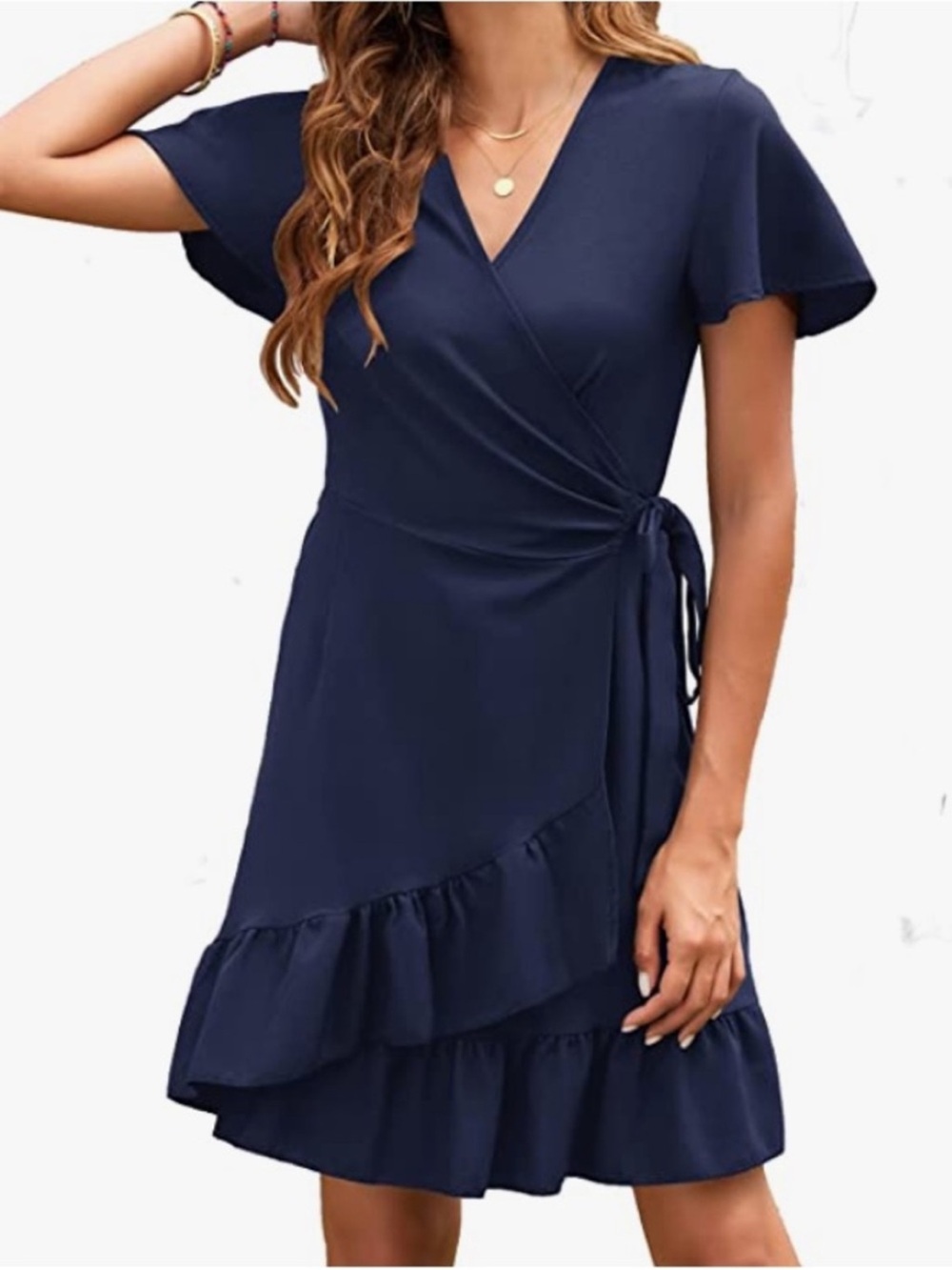 Francesca’s Navy Ruffle Wrap Mini Dress XS NWT